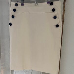 LOFT Cream Pencil Skirt with Black Buttons